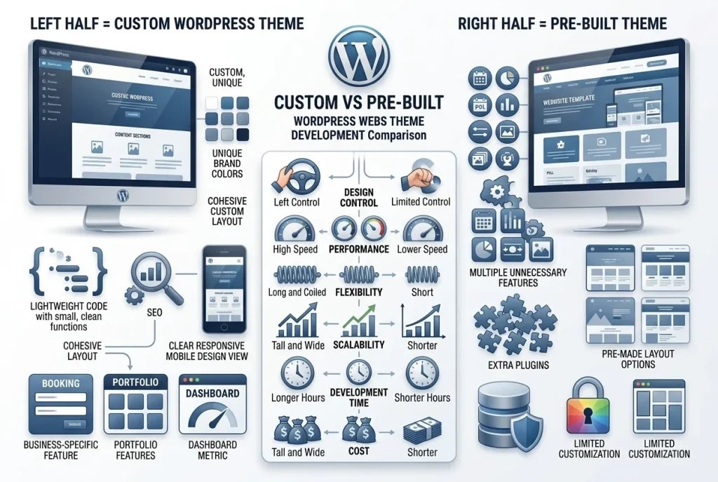 custom WordPress theme vs pre-built theme