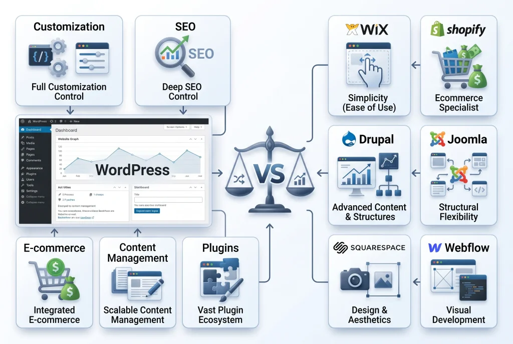WordPress compared with other CMS platforms